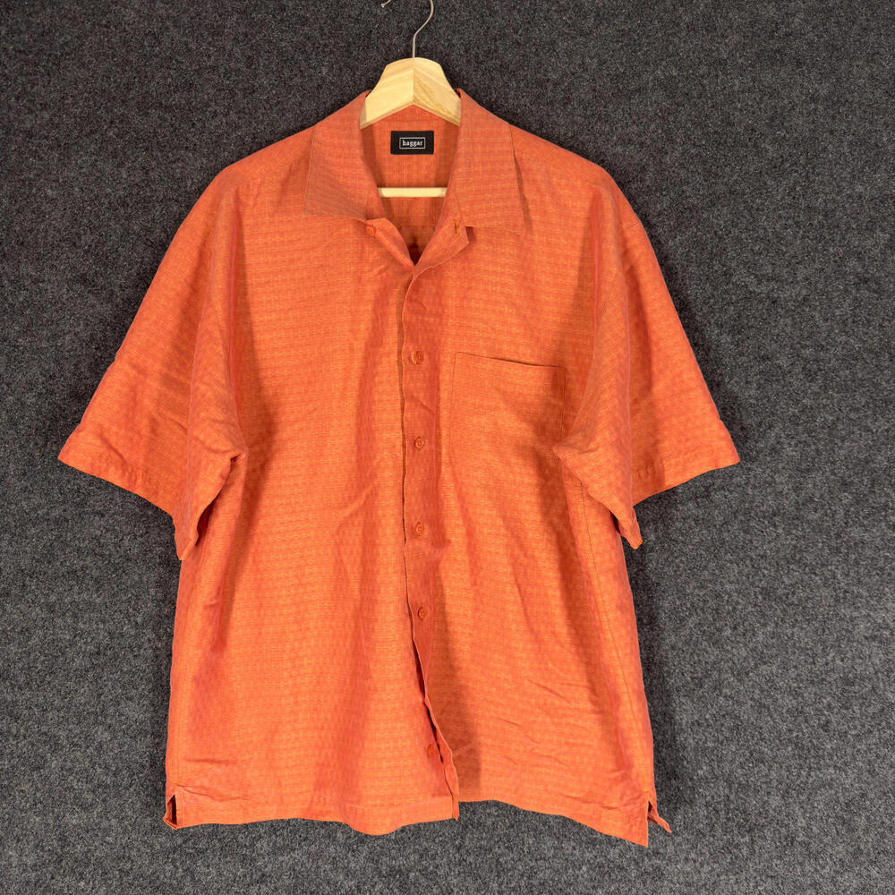 Haggar Shirt Men 50 Orange Button Up Collared Short Sleeve Pockets Regular Fit